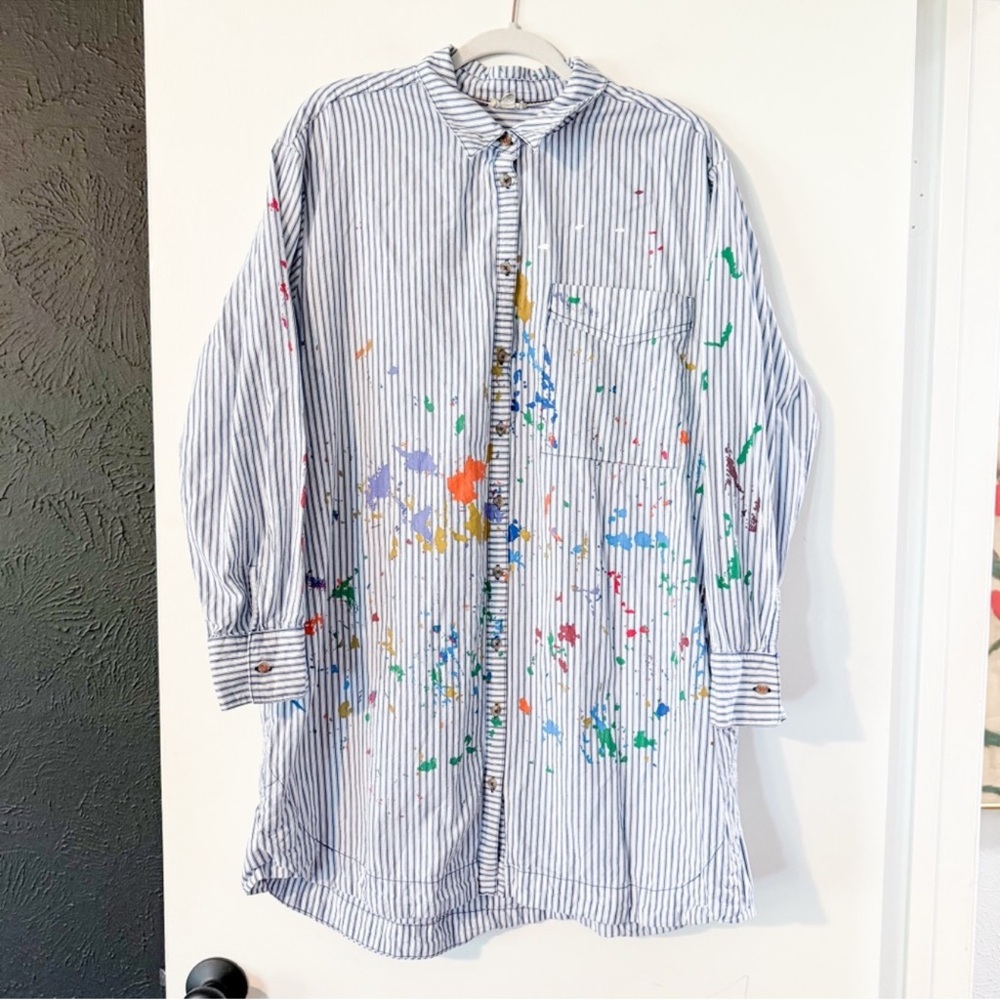 Anthropologie Pilcro Paint Splatter Long-Sleeve Shirt Dress Size Large - Picture 2 of 9